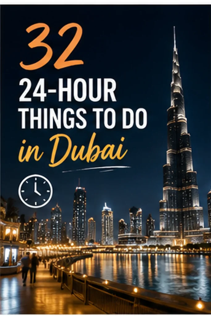 Dubai skyline at night representing 24-hour activities in Dubai