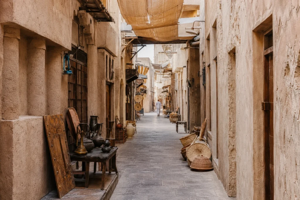 Historic Deira alley with traditional architecture and old Dubai atmosphere