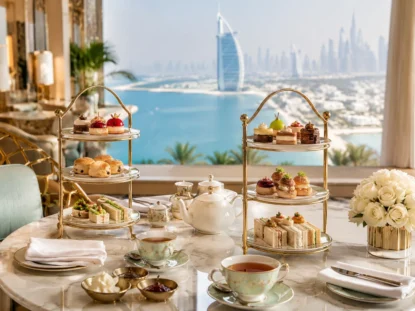Luxury afternoon tea with sandwiches scones and pastries in Dubai