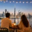 Affordable romantic outdoor date with fairy lights and Dubai skyline views
